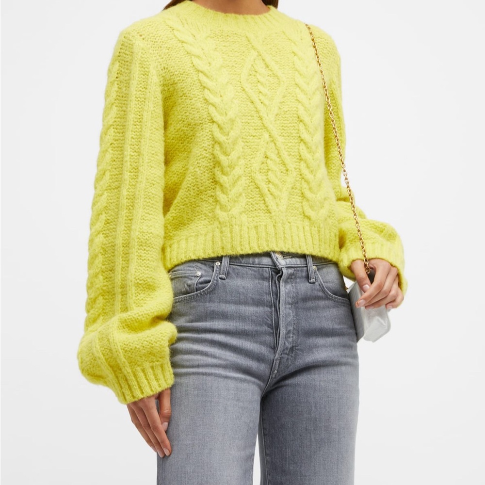 MOTHER The wide sleeve jumper cropped crewneck sweater in Yellow Size Medium